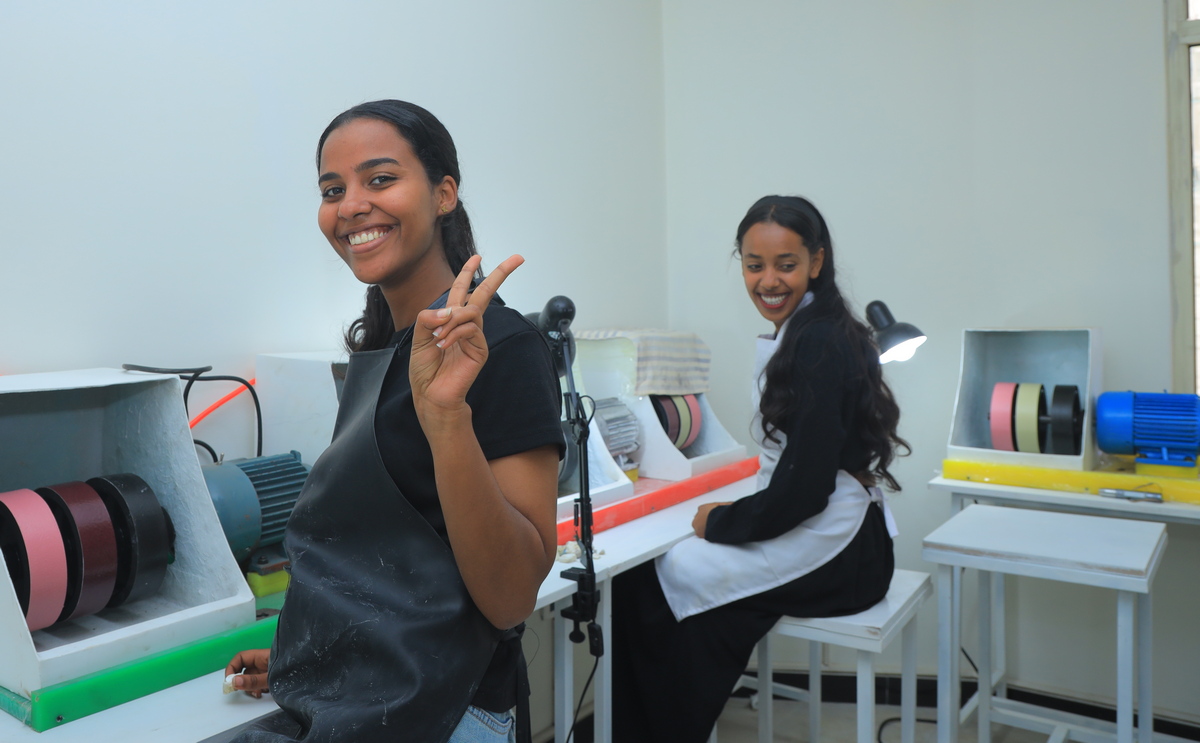 Polishing gemstones in our lapidary